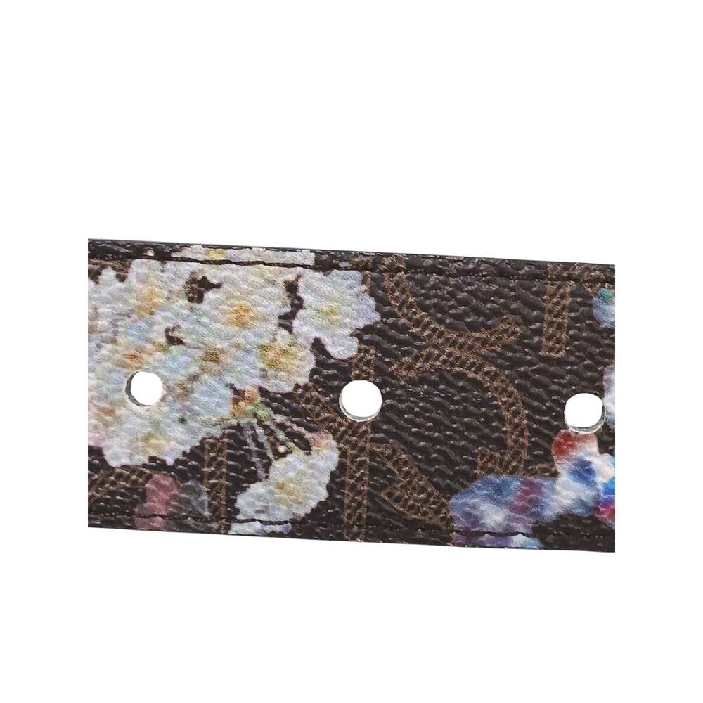 Calvin Klein Floral Belt XL Sz 48" Brown Blue Silver Logo Buckle Boho Cottage - Picture 7 of 14